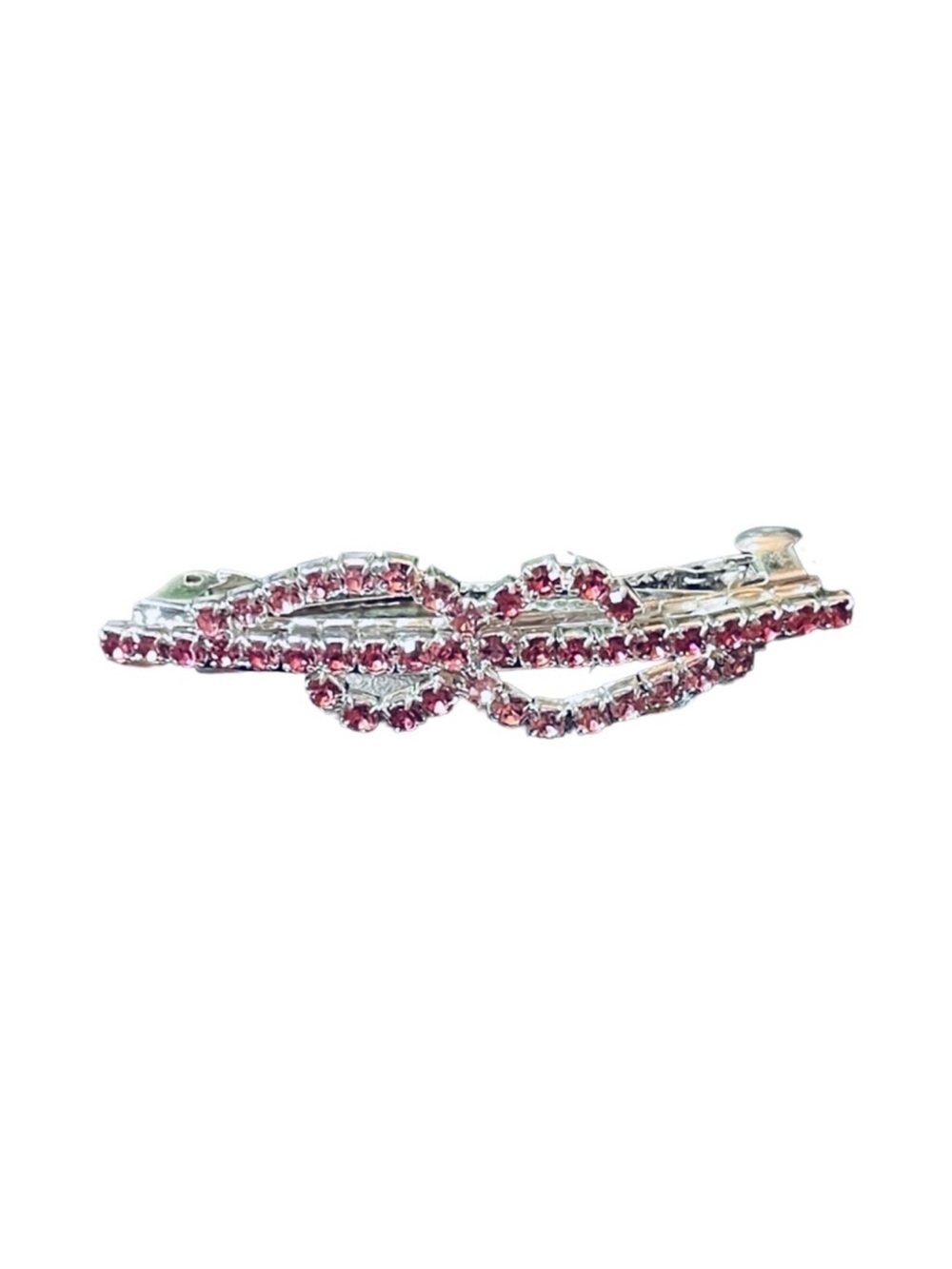 Elegant Silver and Pink Rhinestone Hair Clip 3.0”FINAL PRICE DROP